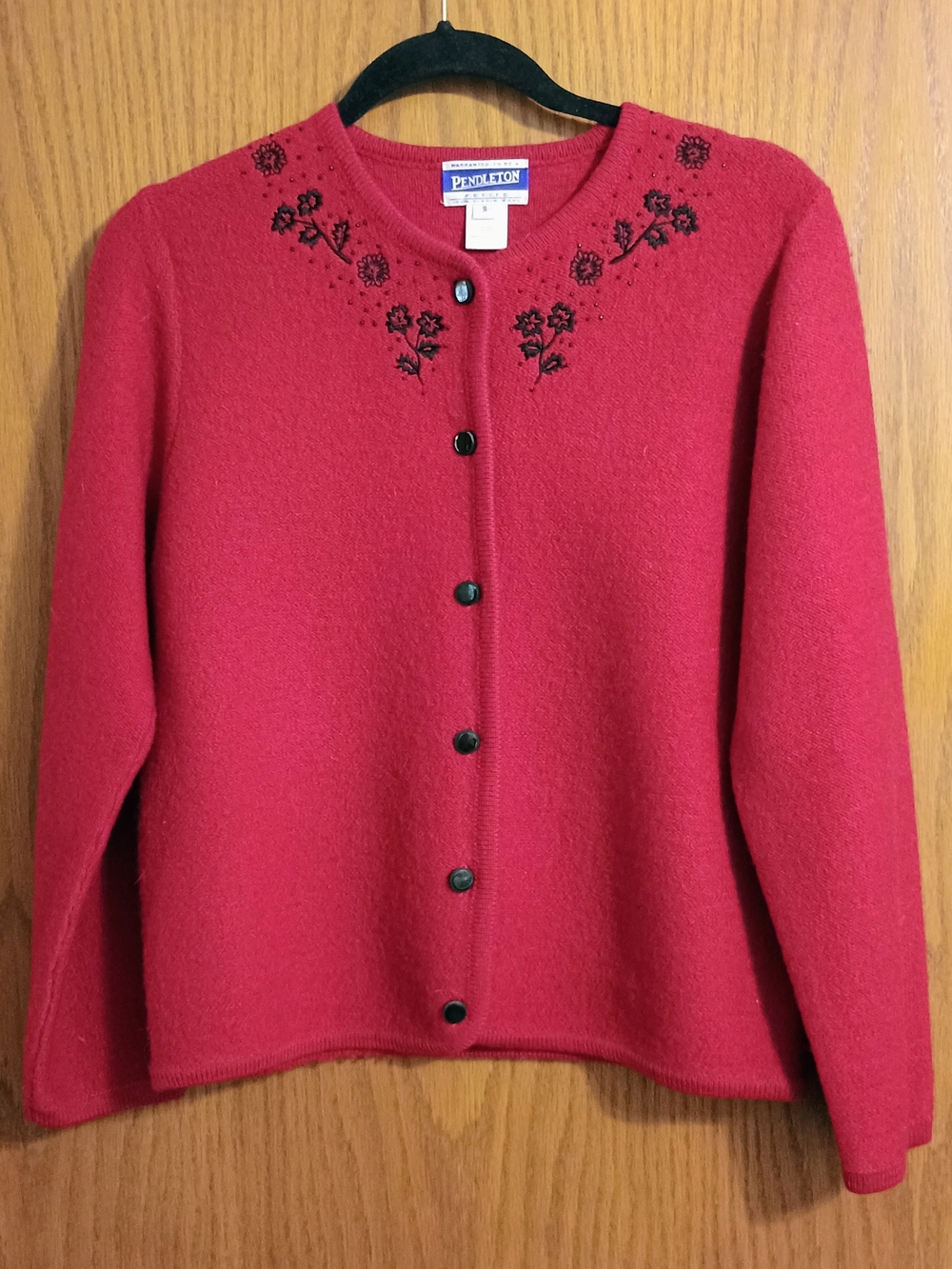 Pendleton Women's Red Embroidered Button-Front Sweater